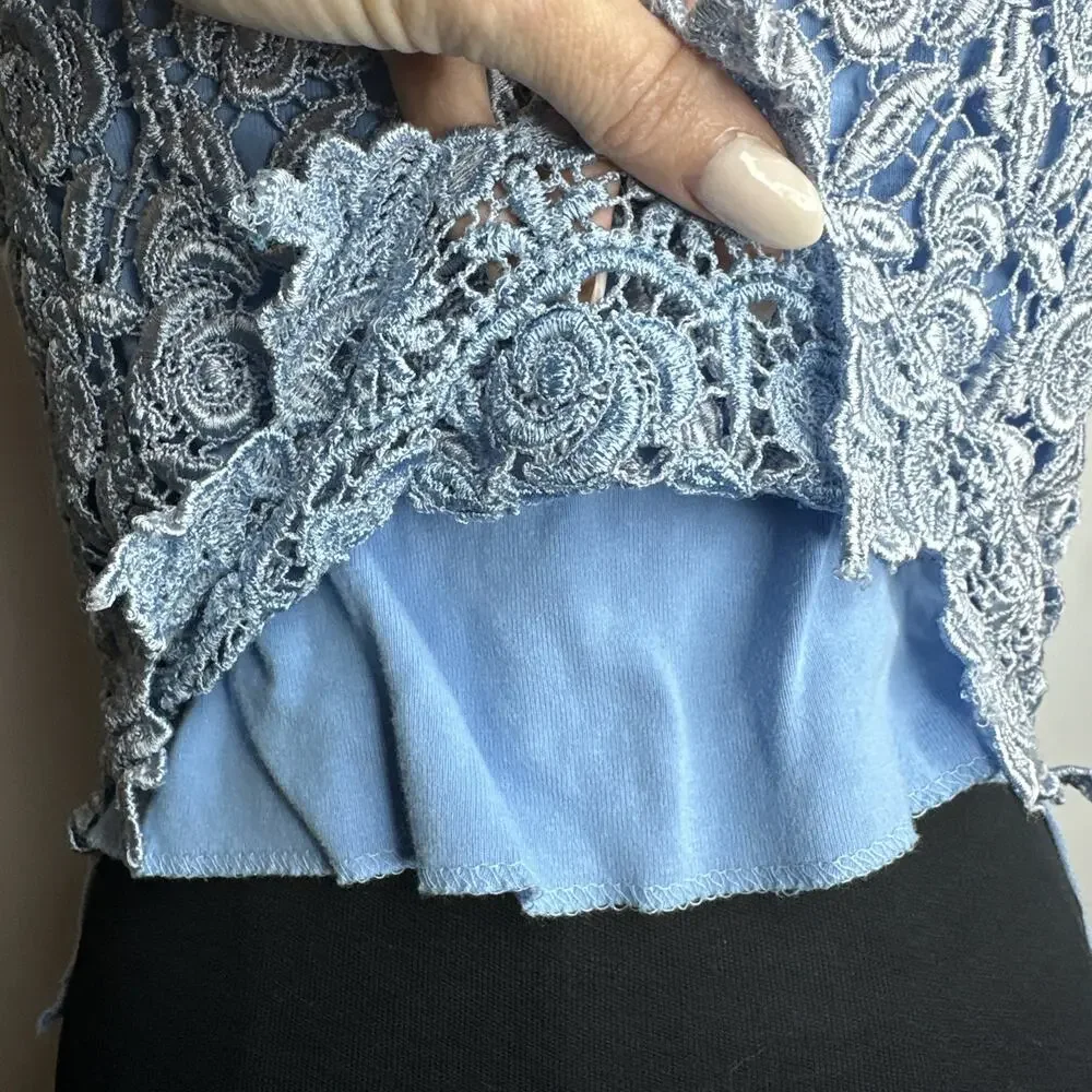 Vintage Awesome Wear Blue Lace Overlay Floral Crop Top Cami Size 3X Fits Medium - Picture 6 of 11